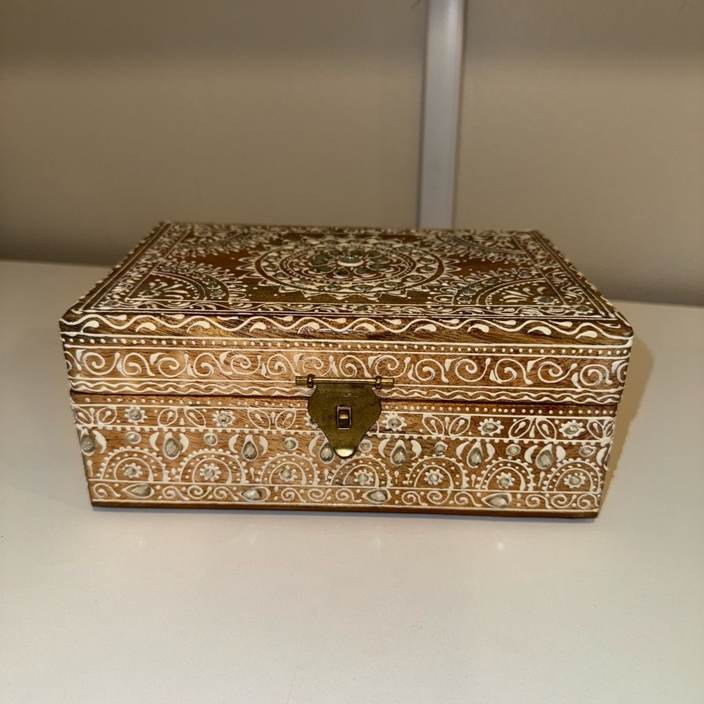 Intricate Brown and White Storage Box